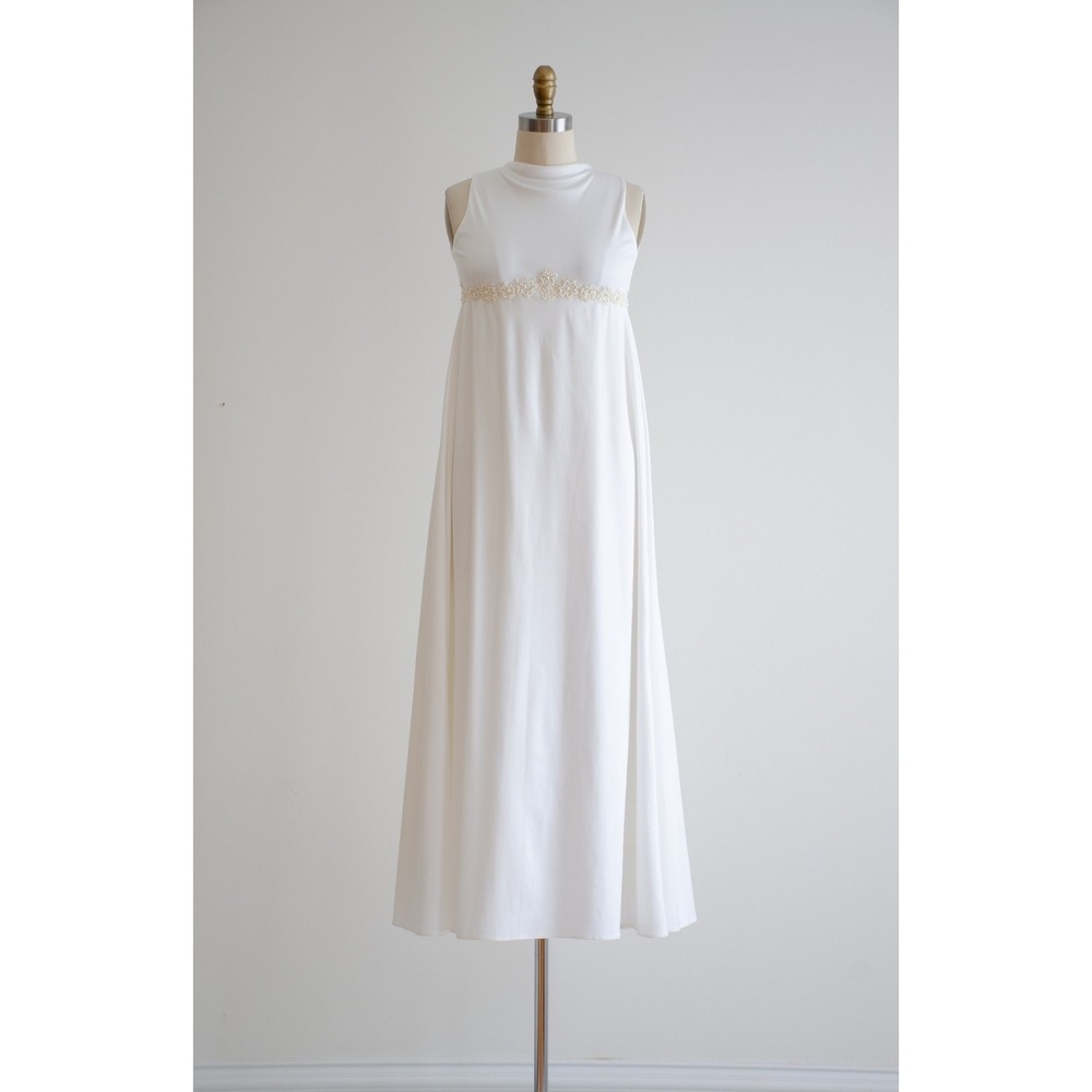 vintage wedding dress 60s Priscilla of Boston sleeveless minimalist white gown - Picture 2 of 10